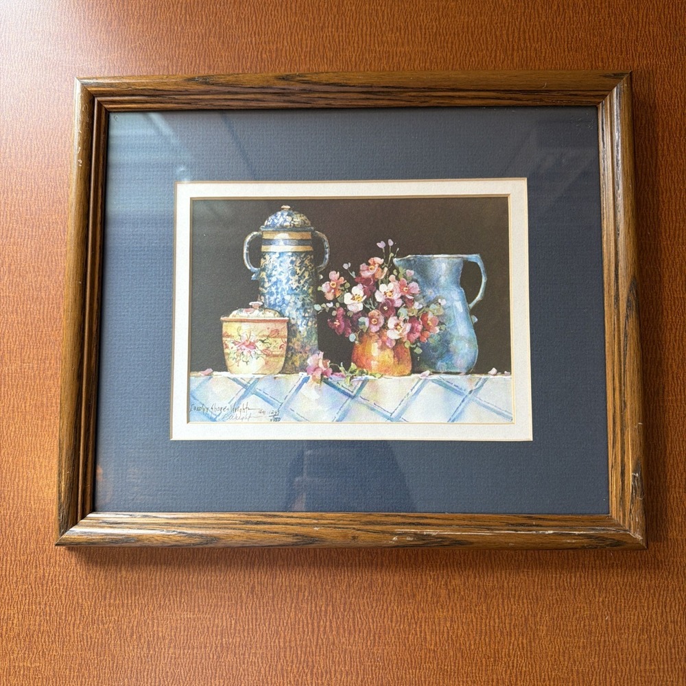 Carolyn Shores Wright Artist Signed Framed 1991 Blue Mat 12x10